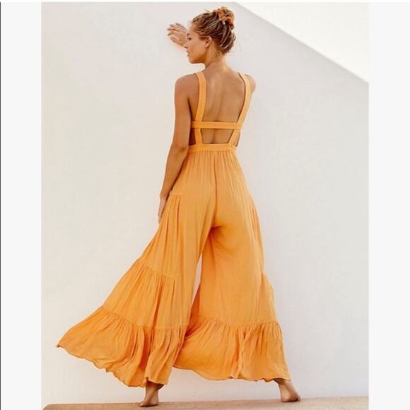 Free People Orange Selfie Worthy Maxi Jumpsuit - Picture 2 of 5